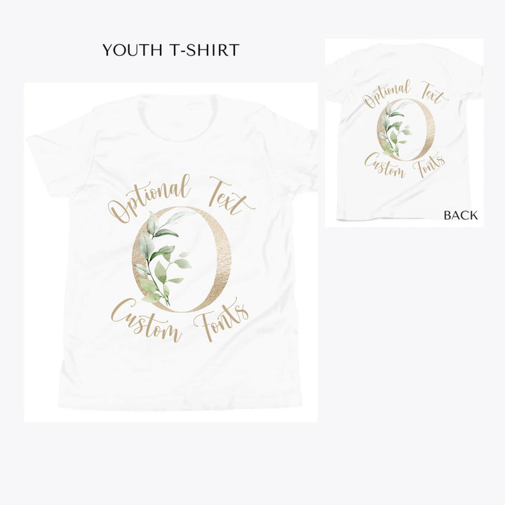 Elegant-Leaves-Letter-Initial-custom-youth-t-shirt-artfulane