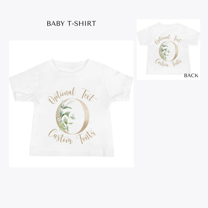 Elegant-Leaves-Letter-Initial-custom-baby-t-shirt-artfulane