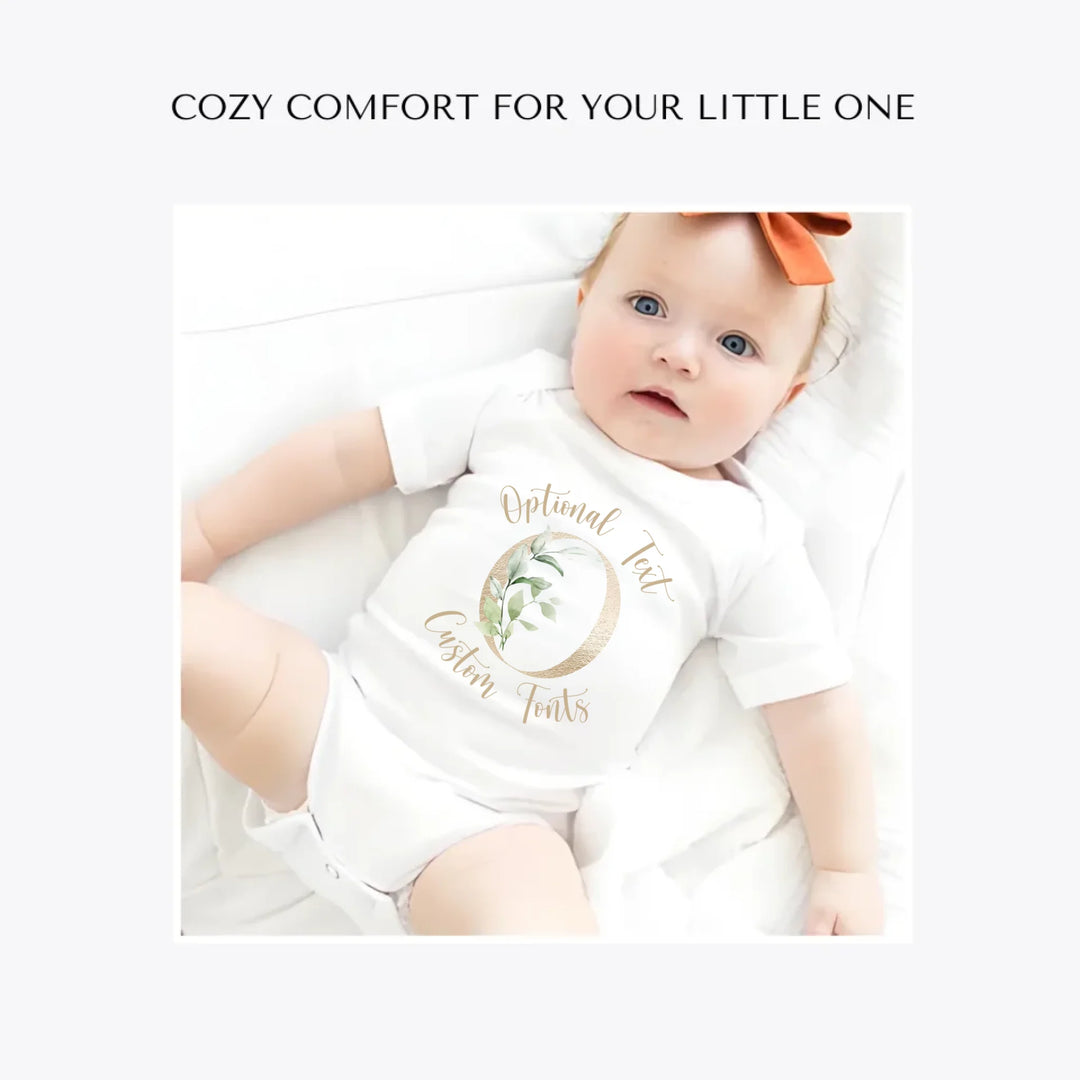 Elegant-Leaves-Letter-Initial-custom-baby-bodysuit-artfulane