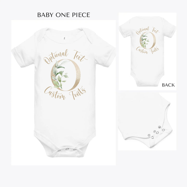 Elegant-Leaves-Letter-Initial-custom-baby-onesie-artfulane