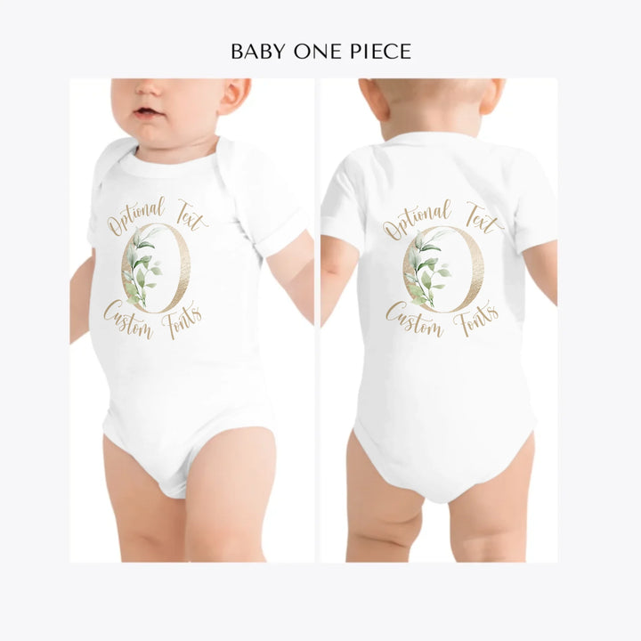 Elegant-Leaves-Letter-Initial-custom-baby-one-piece-artfulane