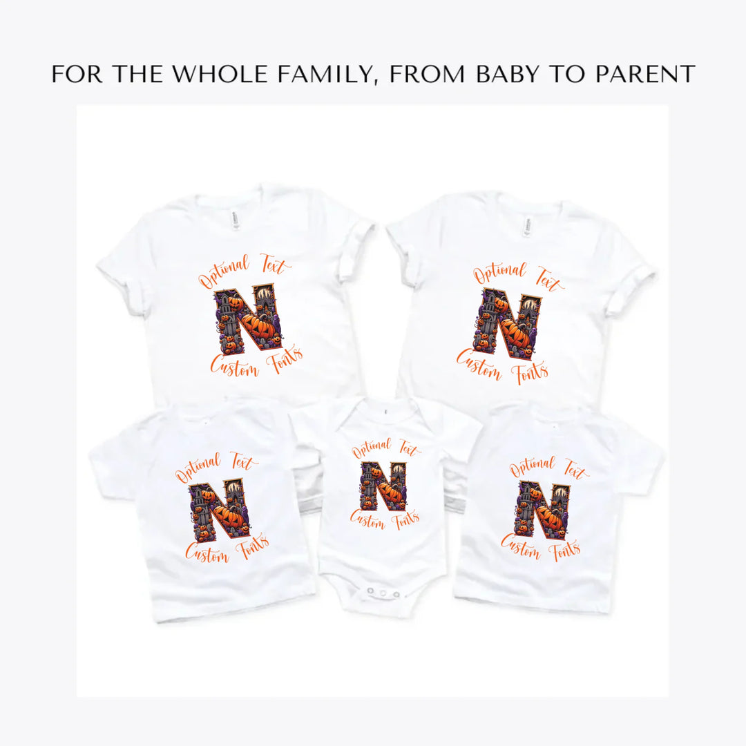 Halloween-Letter-Initial-custom-t-shirts-adult-youth-toddler-baby-sizes-artfulane