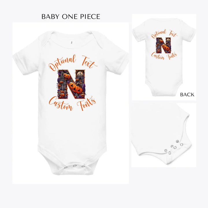 Halloween-Letter-Initial-custom-baby-onesie-artfulane