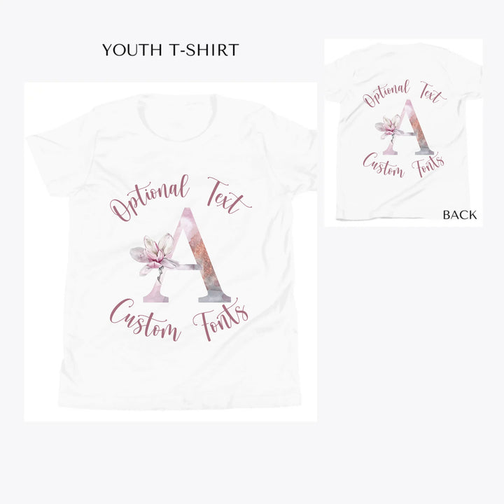 Elegant-Watercolor-Letter-Initial-custom-youth-t-shirt-artfulane