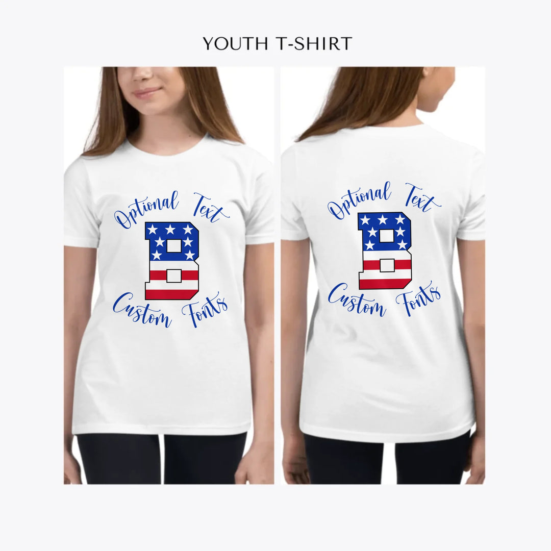USA-Varsity-Letter-Initial-custom-youth-girl-t-shirt-artfulane