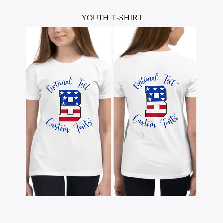 USA-Varsity-Letter-Initial-custom-youth-girl-t-shirt-artfulane