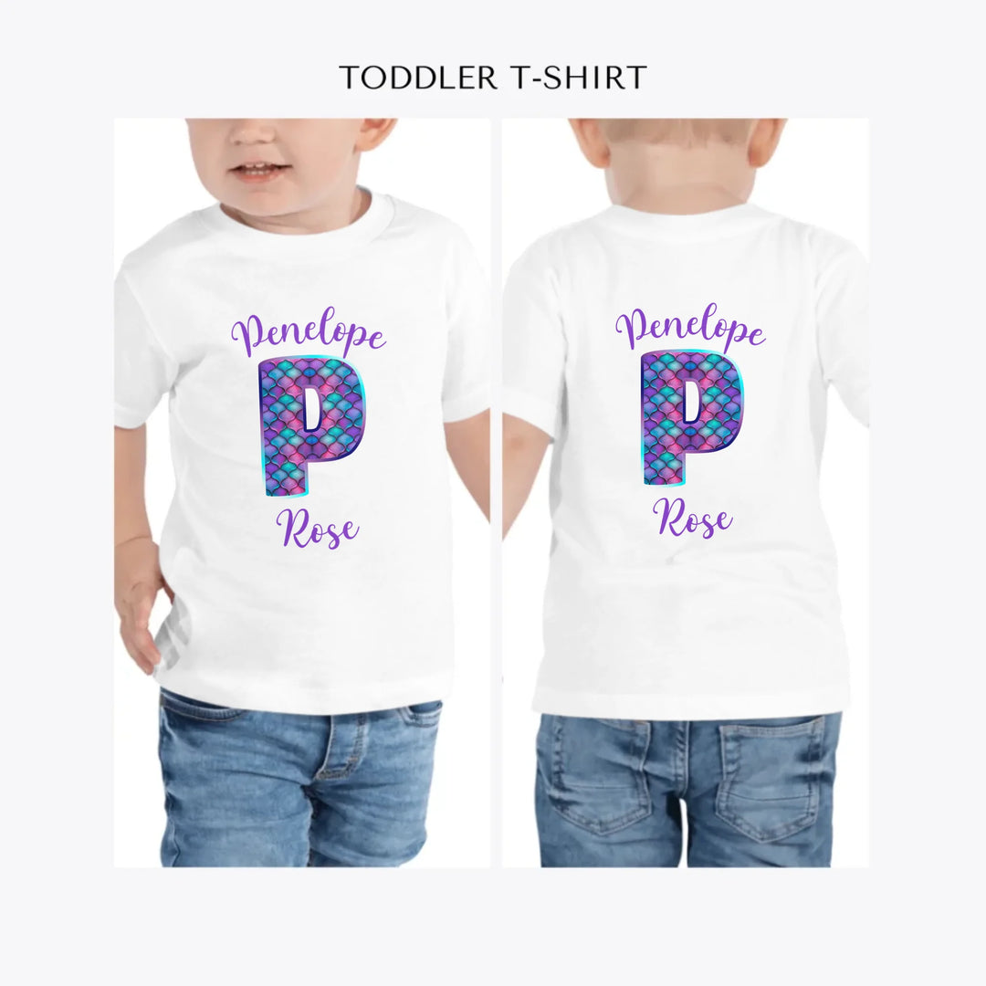 Mermaid-Initial-personalized-toddler-t-shirt-artfulane