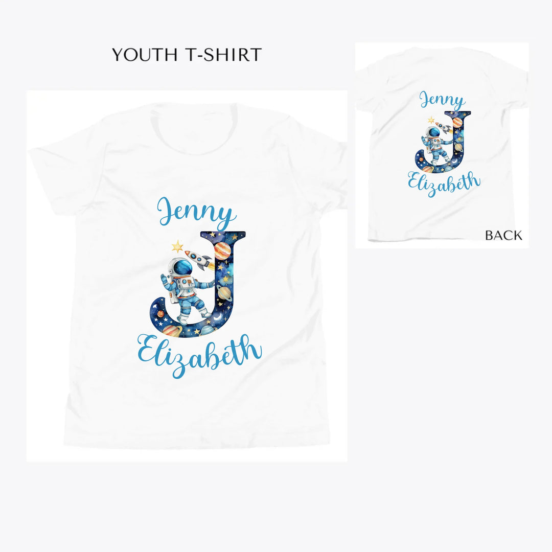 Astronaut-Space-Initial-custom-youth-t-shirt-artfulane