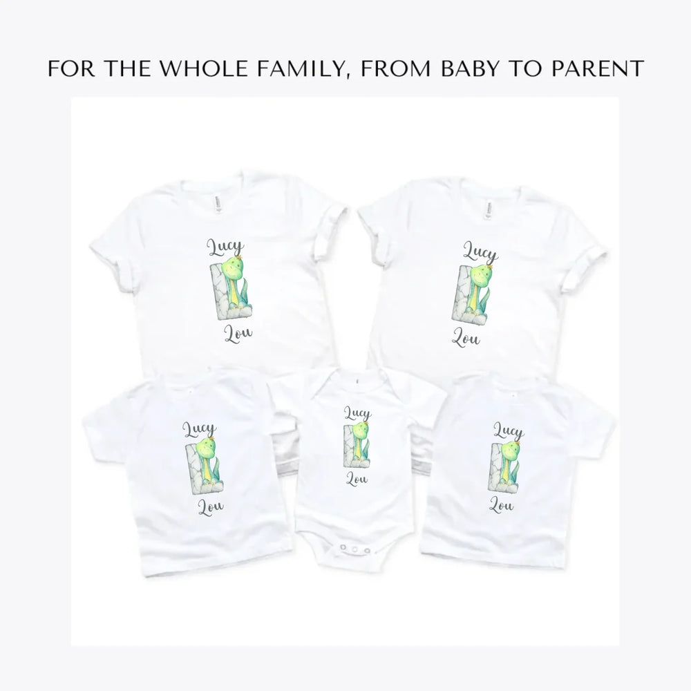 Watercolor-Dinosaur-Stone-Initial-custom-t-shirts-adult-youth-toddler-baby-sizes-artfulane