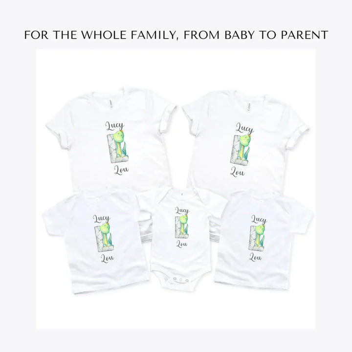 Watercolor-Dinosaur-Stone-Initial-custom-t-shirts-adult-youth-toddler-baby-sizes-artfulane