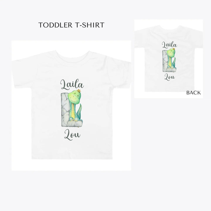 Watercolor-Dinosaur-Stone-Initial-toddler-custom-t-shirt-artfulane