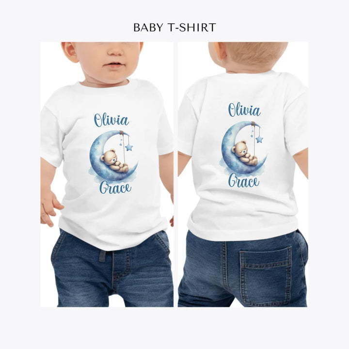 Watercolor-Teddy-Bear-Sleeping-on-Moon-personalized-baby-t-shirt-artfulane