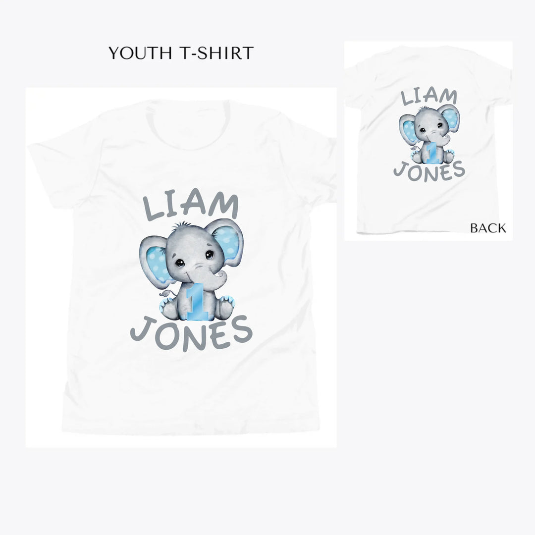 Grey-Elephant-with-Blue-Number-custom-youth-t-shirt-artfulane