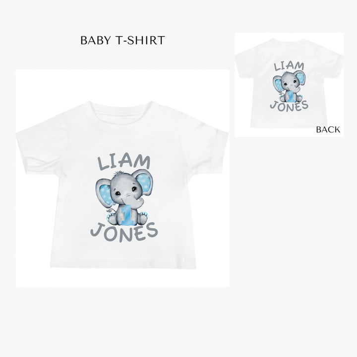 Grey-Elephant-with-Blue-Number-custom-baby-t-shirt-artfulane