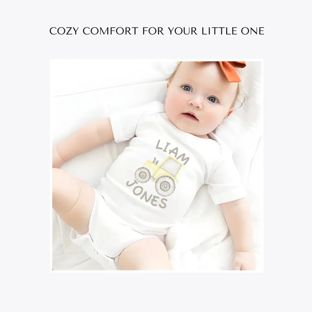Watercolor-Yellow-Construction-Trucks-custom-baby-bodysuit-artfulane
