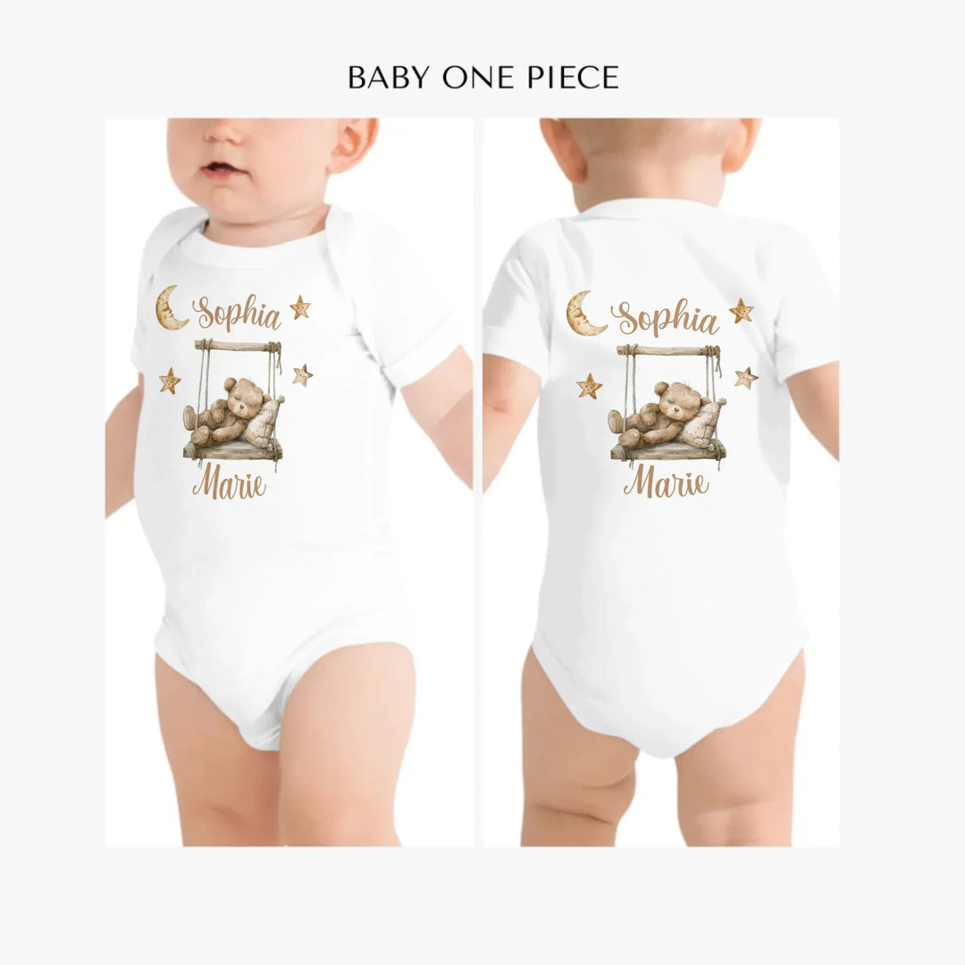 Brown-Teddy-Bear-on-Swing-custom-baby-one-piece-artfulane