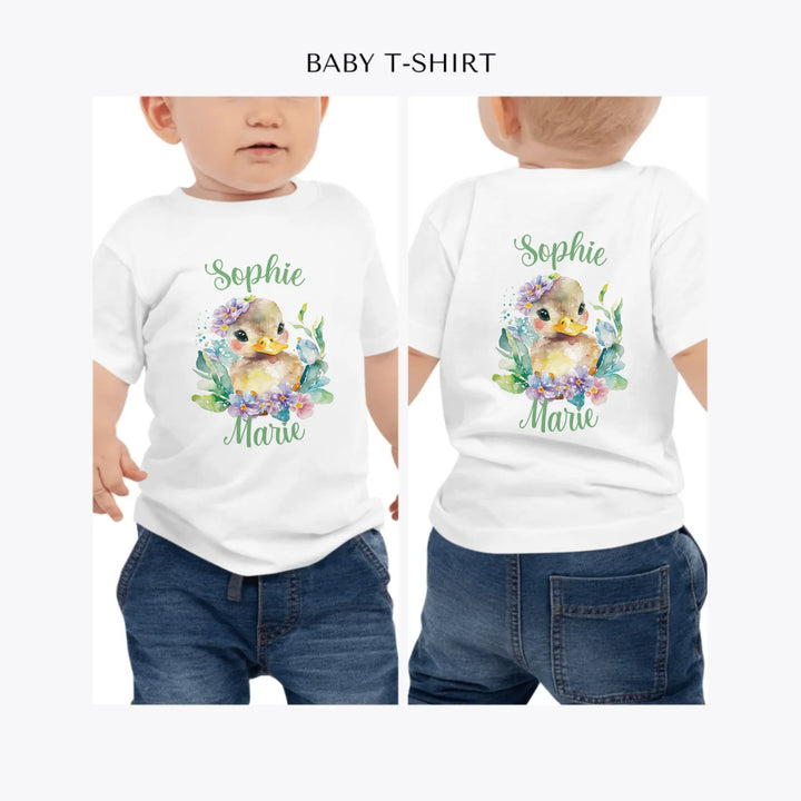 watercolor-spring-ducks-personalized-baby-t-shirt-artfulane