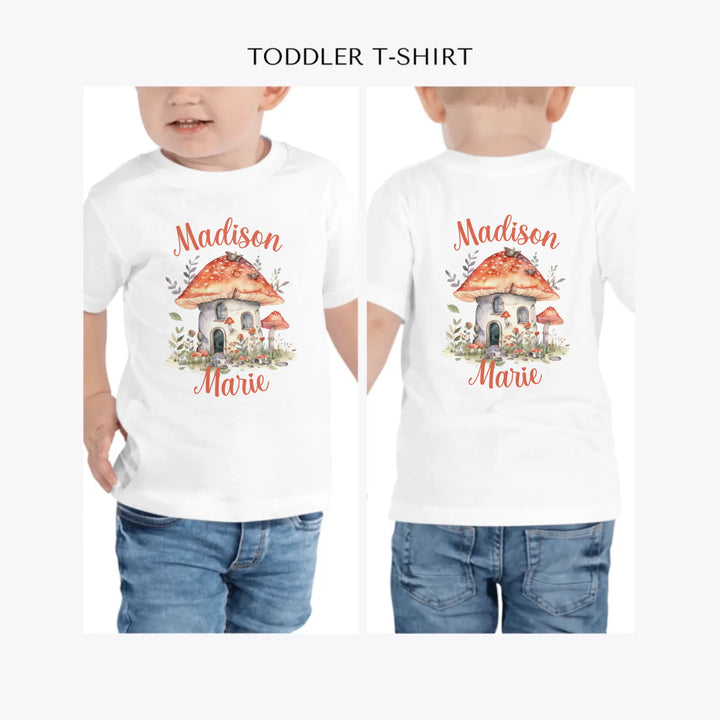 watercolor-woodland-mushroom-homes-personalized-toddler-t-shirt-artfulane