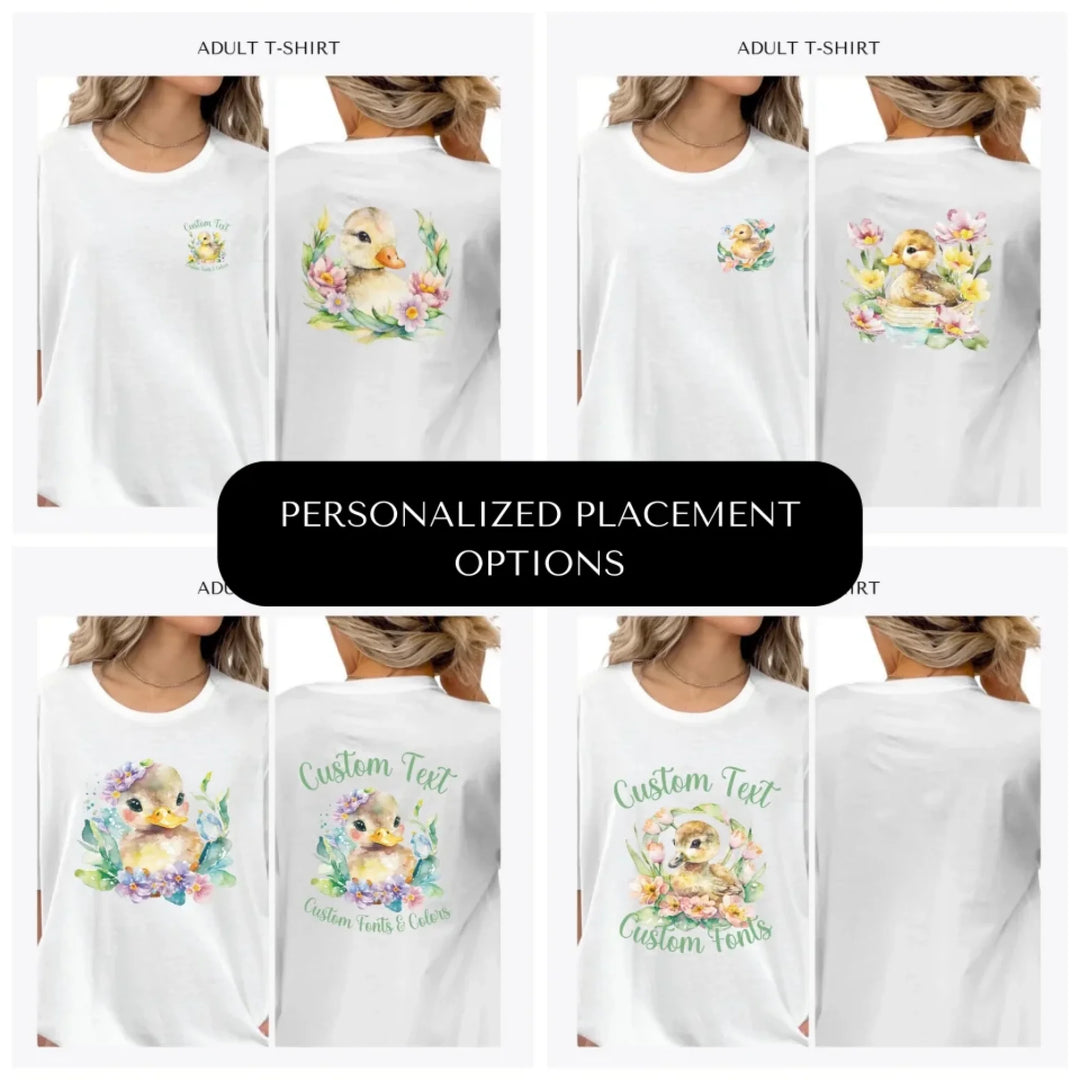 watercolor-spring-ducks-custom-adult-t-shirt-design-placement-front-back-pocket-artfulane