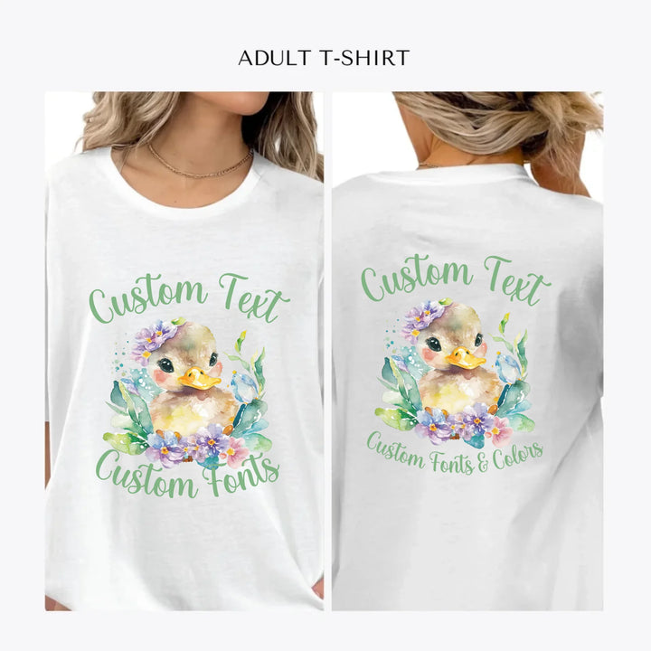 watercolor-spring-ducks-personalized-women-unisex-adult-t-shirt-artfulane