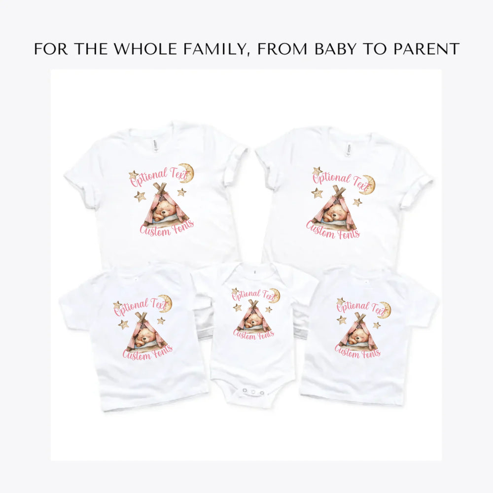Teddy-Bear-Sleeping-in-Tent-custom-t-shirts-adult-youth-toddler-baby-sizes-artfulane