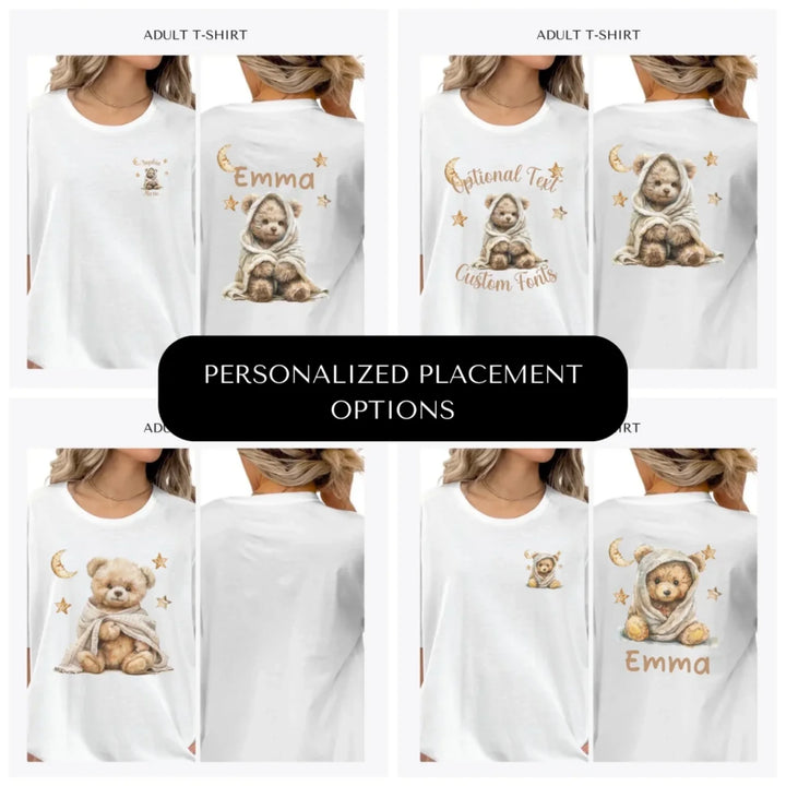 Teddy-Bear-Wrapped-in-Blanket-custom-adult-t-shirt-design-placement-front-back-pocket-artfulane