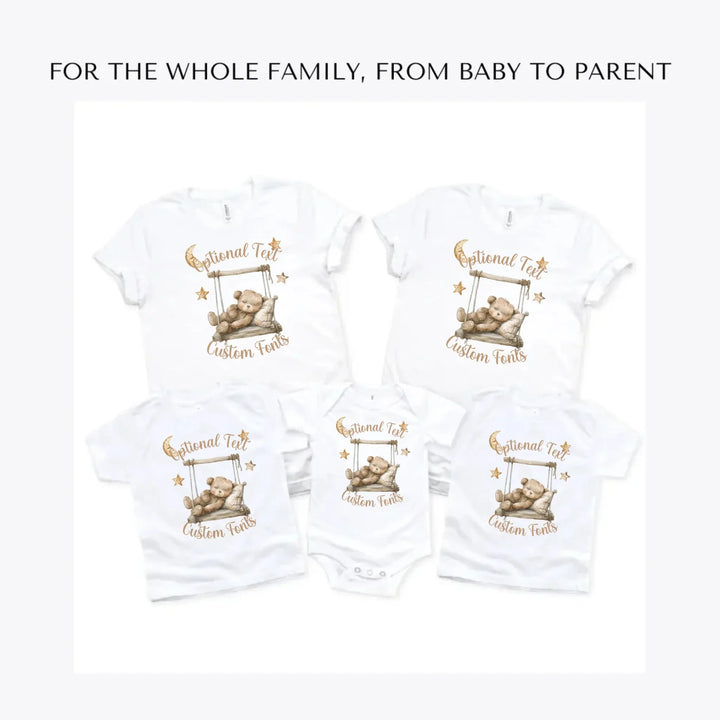 Brown-Teddy-Bear-on-Swing-custom-t-shirts-adult-youth-toddler-baby-sizes-artfulane