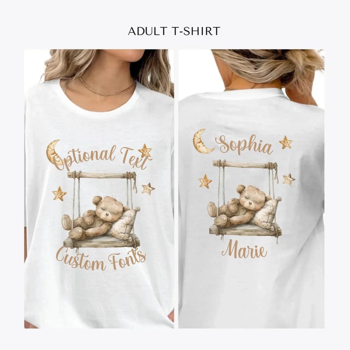 Brown-Teddy-Bear-on-Swing-personalized-women-unisex-adult-t-shirt-artfulane
