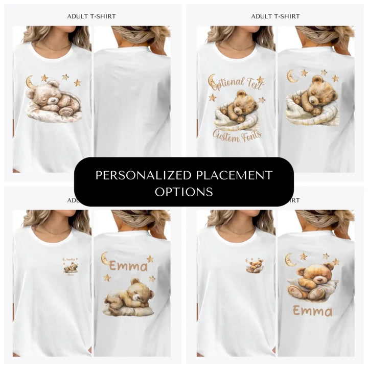 Brown-Teddy-Bear-Sleeping-on-Blanket-custom-adult-t-shirt-design-placement-front-back-pocket-artfulane