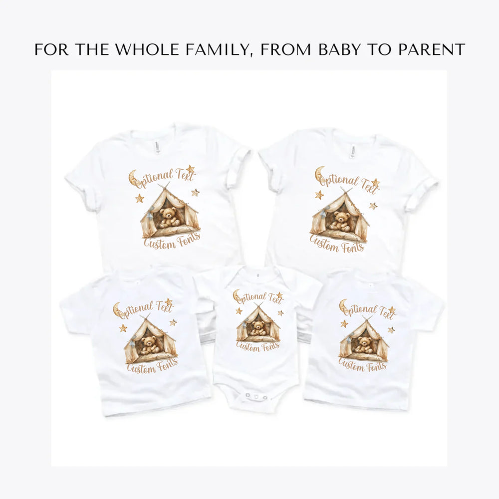 Brown-Teddy-Bear-in-Tent-custom-t-shirts-adult-youth-toddler-baby-sizes-artfulane