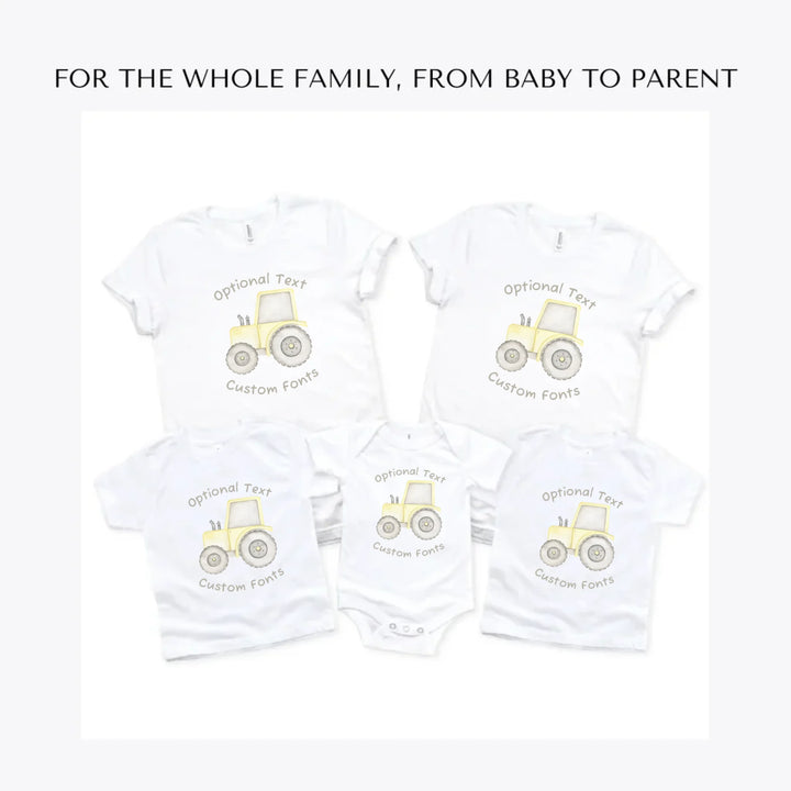 Watercolor-Yellow-Construction-Trucks-custom-t-shirts-adult-youth-toddler-baby-sizes-artfulane