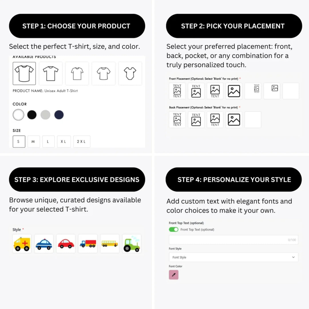 how-to-design-custom-Bright-Colored-Vehicles-t-shirt-personalization-options-artfulane