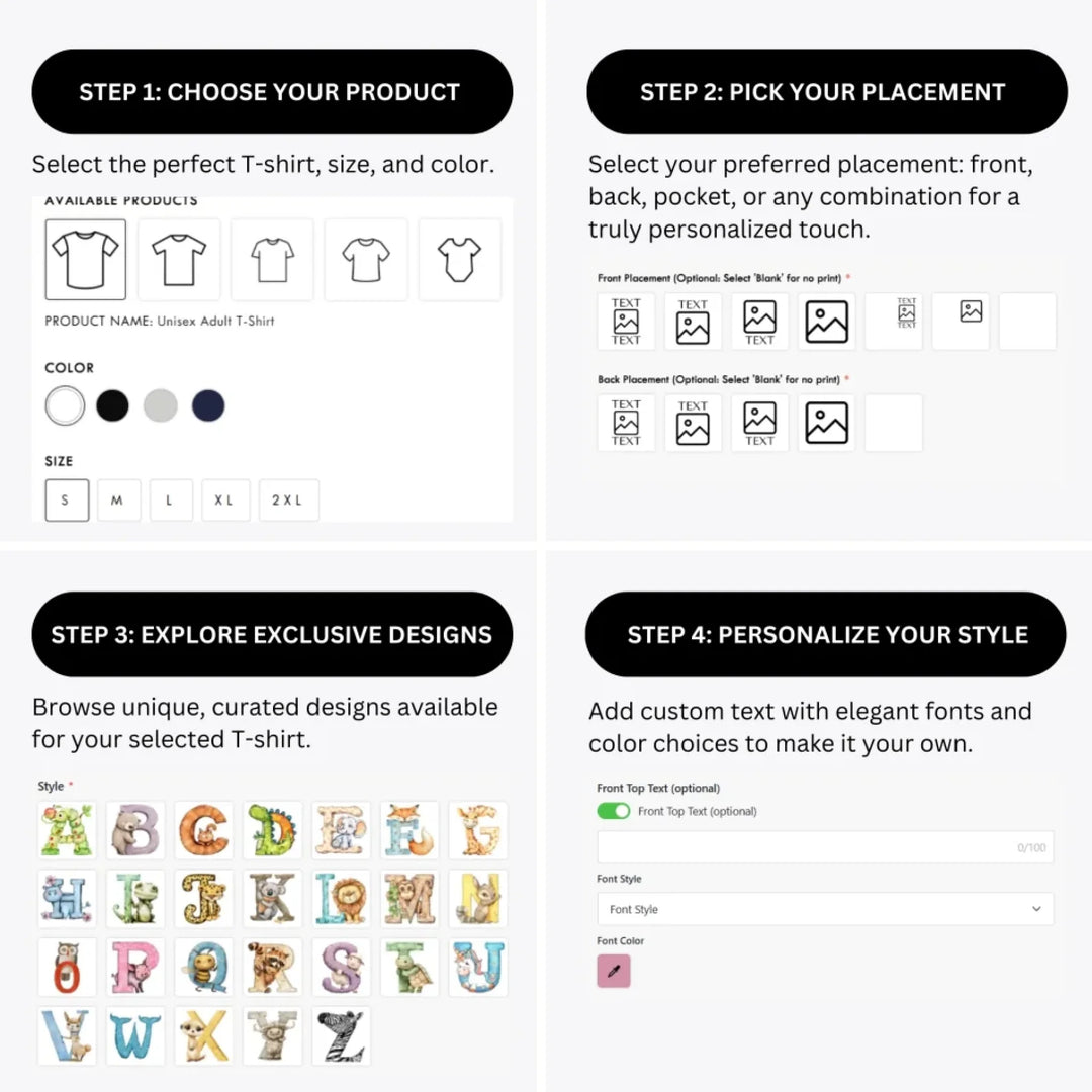 how-to-design-custom-Watercolor-Animal-Shaped-Letter-t-shirt-personalization-options-artfulane