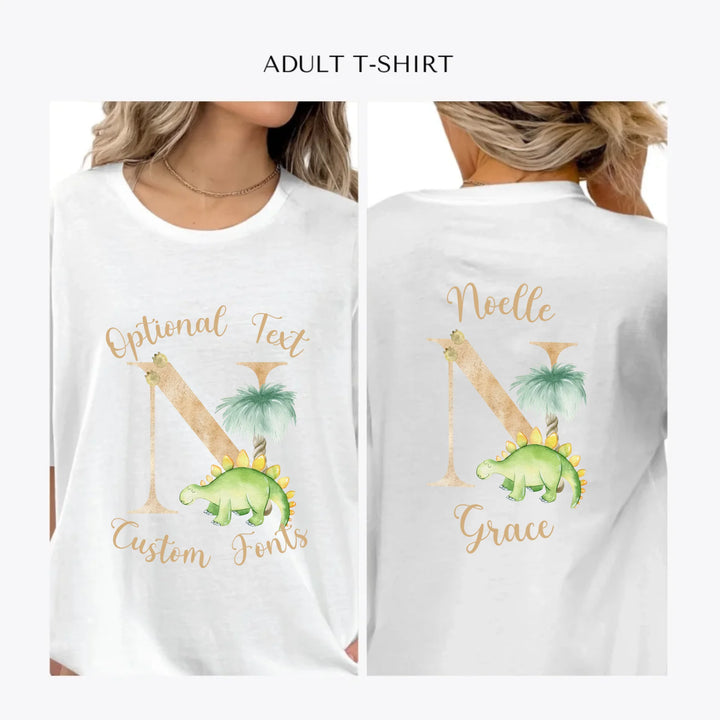 Watercolor-Dinosaur-Letter-personalized-women-unisex-adult-t-shirt-artfulane