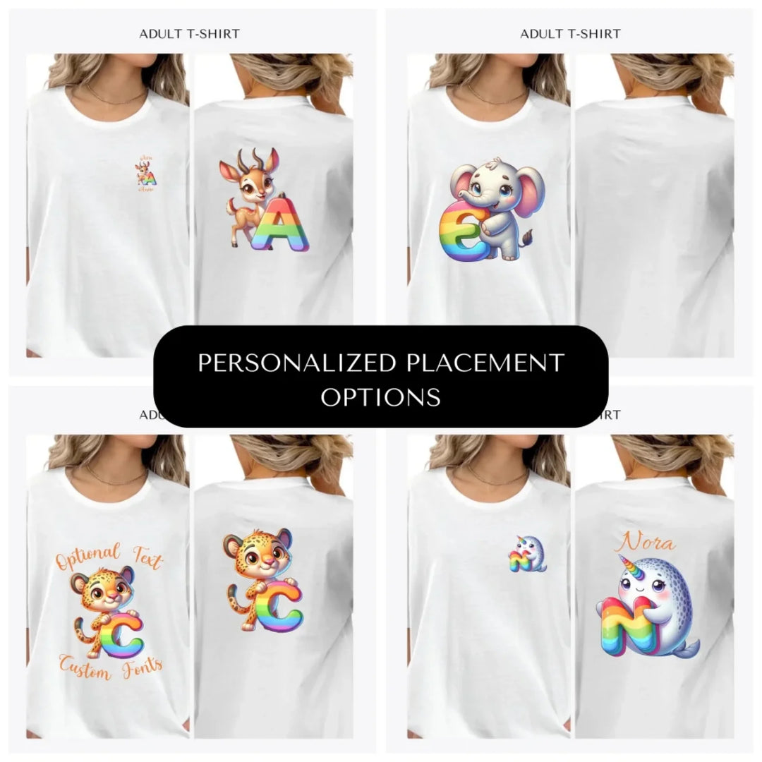 Animal-Rainbow-Letter-custom-adult-t-shirt-design-placement-front-back-pocket-artfulane