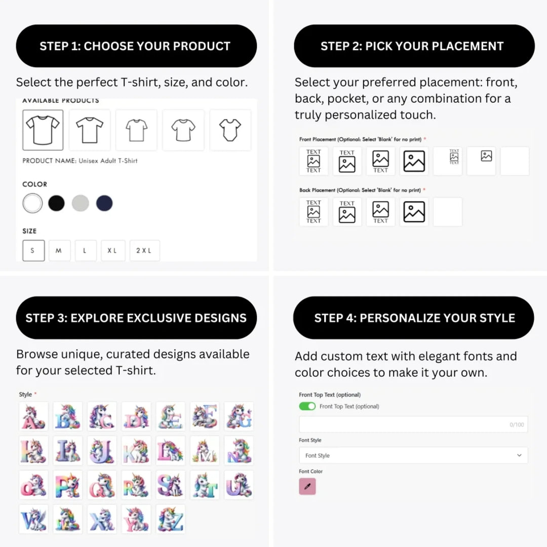 how-to-design-custom-Unicorn-Pastel-Initial-t-shirt-personalization-options-artfulane