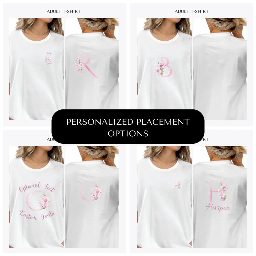 Pink-Lily-Initial-custom-adult-t-shirt-design-placement-front-back-pocket-artfulane