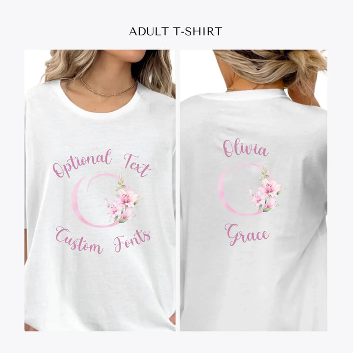 Pink-Lily-Initial-personalized-women-unisex-adult-t-shirt-artfulane