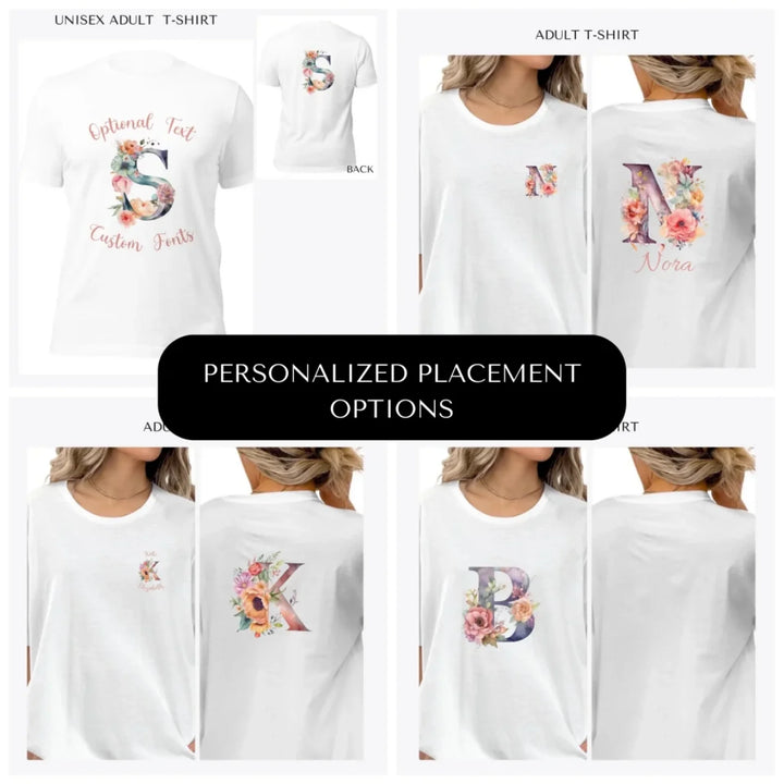 Watercolor-Floral-Letter-Initial-custom-adult-t-shirt-design-placement-front-back-pocket-artfulane