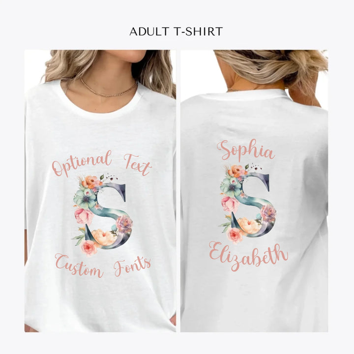 Watercolor-Floral-Letter-Initial-personalized-women-unisex-adult-t-shirt-artfulane