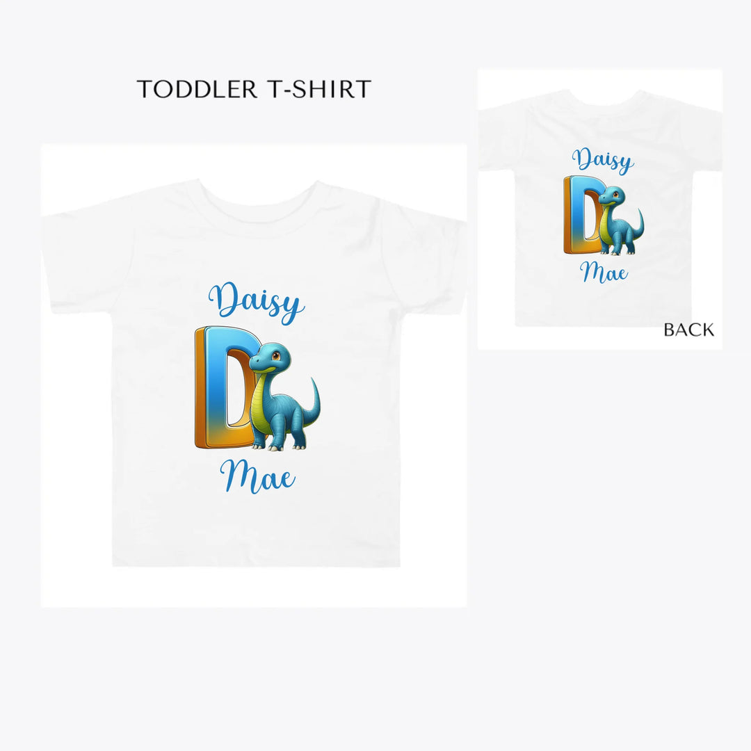Bright-Dinosaur-Letter-Initial-toddler-custom-t-shirt-artfulane
