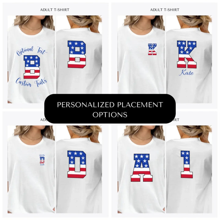 USA-Varsity-Letter-Initial-custom-adult-t-shirt-design-placement-front-back-pocket-artfulane