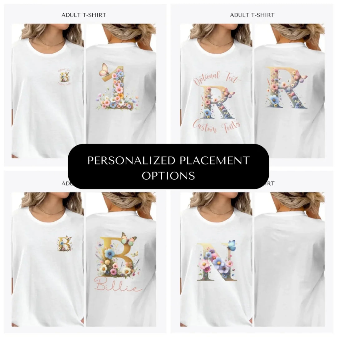 Watercolor-Wildflower-Letter-Initial-custom-adult-t-shirt-design-placement-front-back-pocket-artfulane