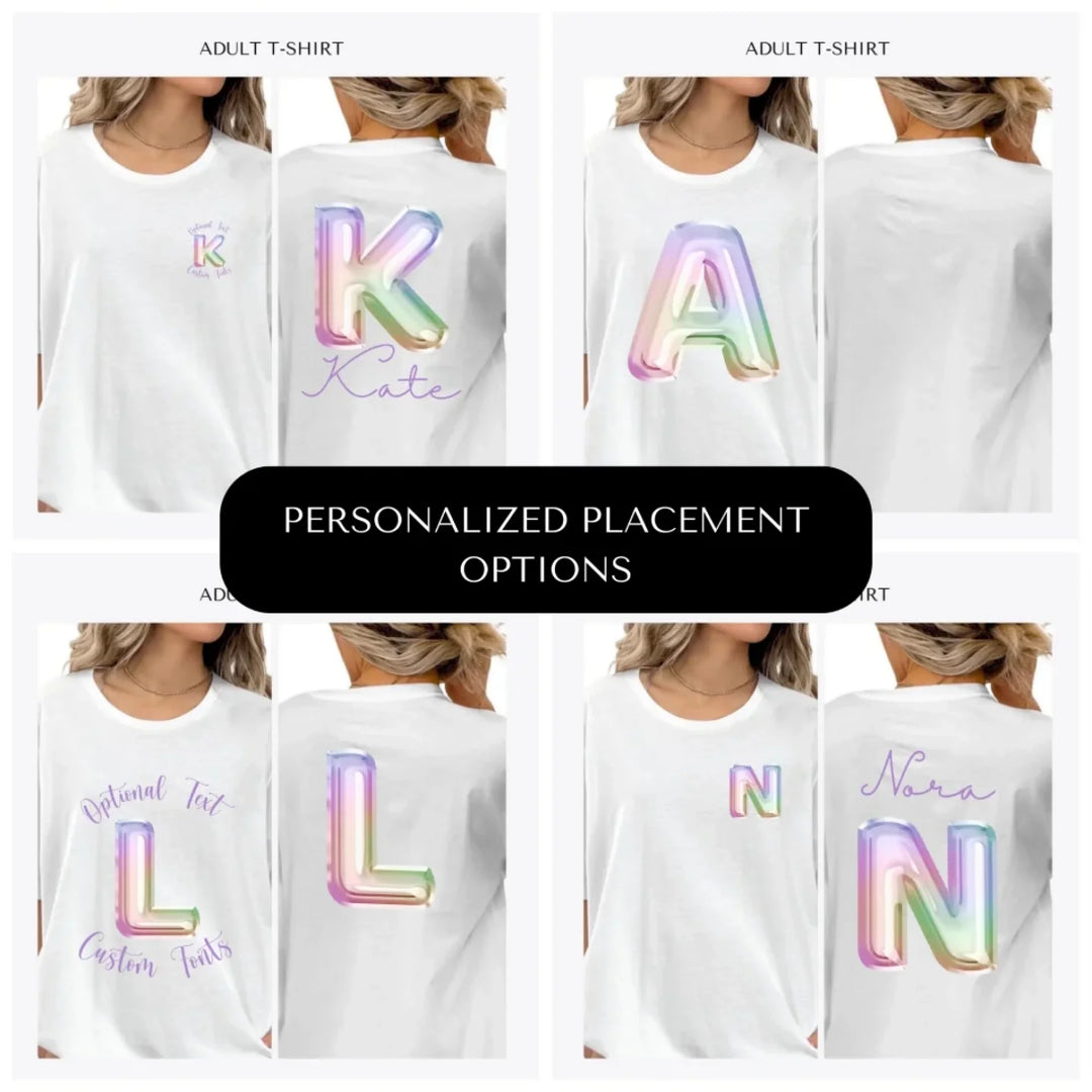 Foil-Balloon-Rainbow-Letter-custom-adult-t-shirt-design-placement-front-back-pocket-artfulane