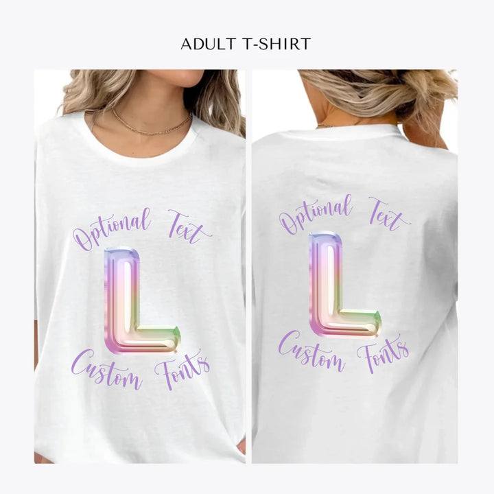 Foil-Balloon-Rainbow-Letter-personalized-women-unisex-adult-t-shirt-artfulane