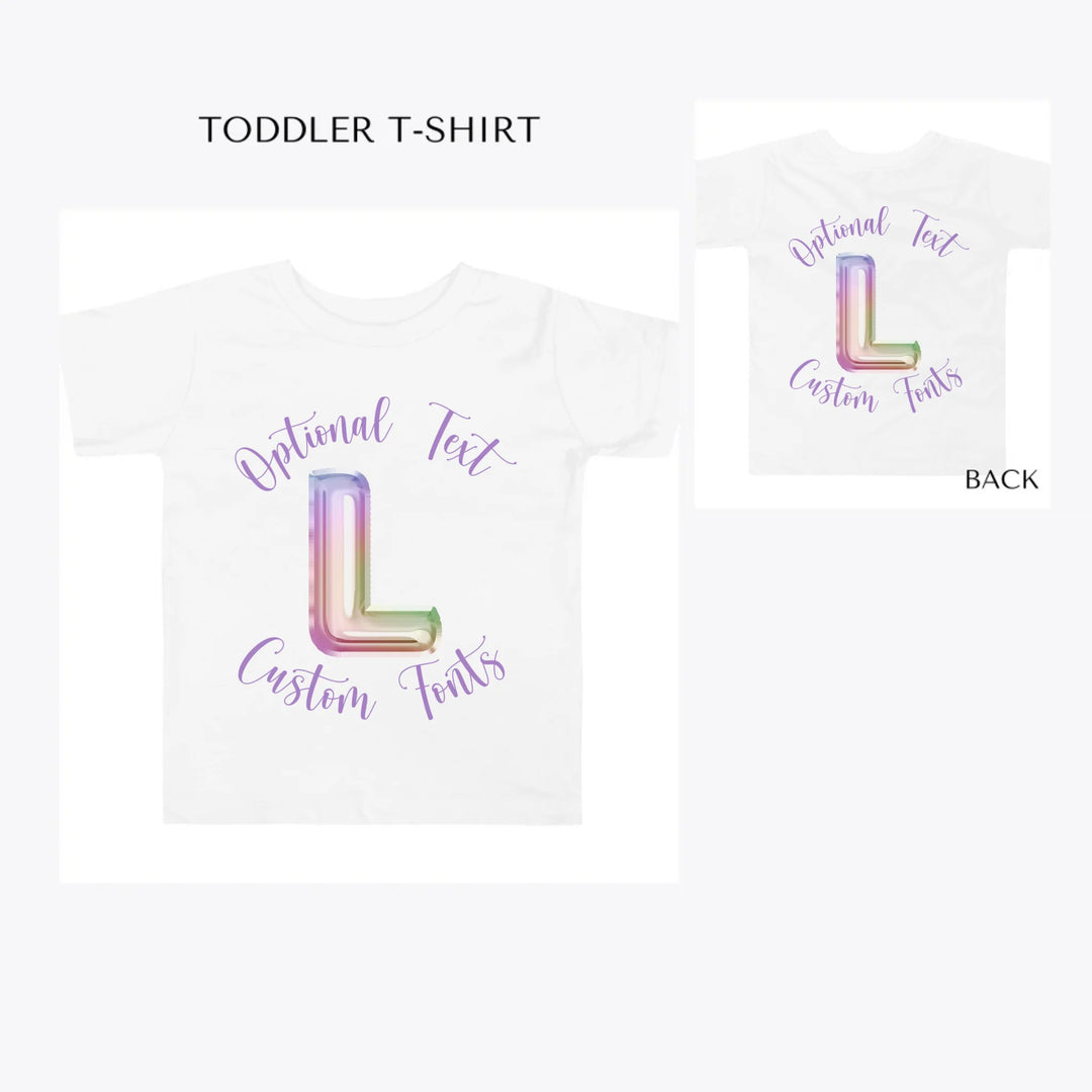 Foil-Balloon-Rainbow-Letter-toddler-custom-t-shirt-artfulane