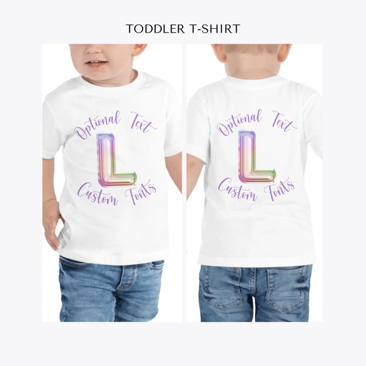 Foil-Balloon-Rainbow-Letter-personalized-toddler-t-shirt-artfulane