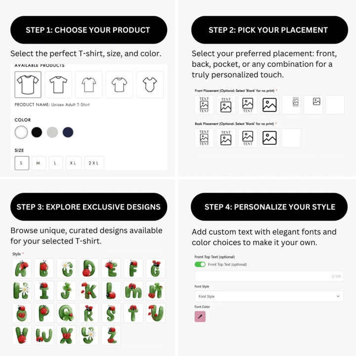 how-to-design-custom-Green-Letter-Ladybug-t-shirt-personalization-options-artfulane