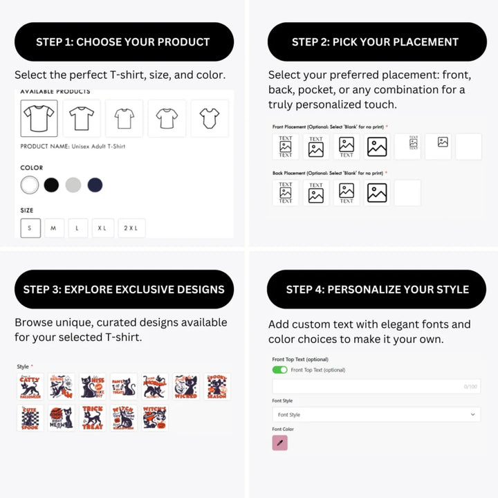 how-to-design-custom-Halloween-Black-Cat-t-shirt-personalization-options-artfulane