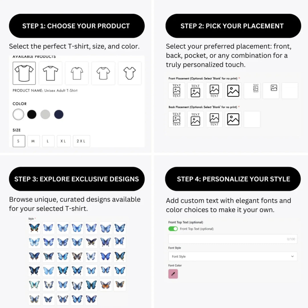 how-to-design-custom-Vintage-Blue-Butterflies-t-shirt-personalization-options-artfulane
